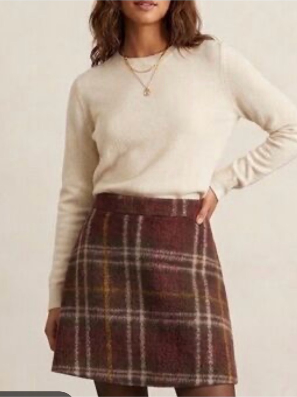 ZARA New Brown Plaid Skater Skirt with Yellow Stripes Size M NWOT